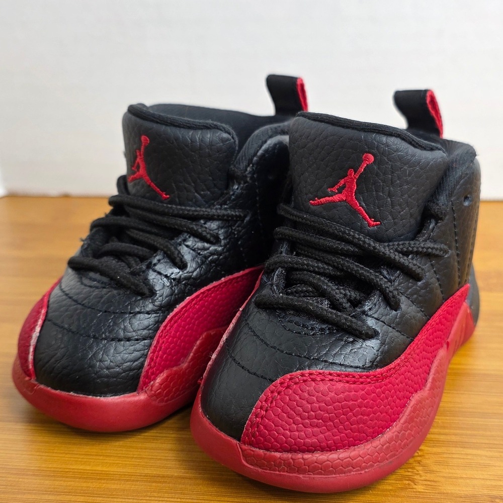 Jordan 12 Retro Flu Game Black Varsity Red Toddler Sneakers 850000-002 5C